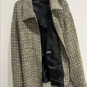 Just in time for spring, Zara Tweed Jacket in Black and Tan.